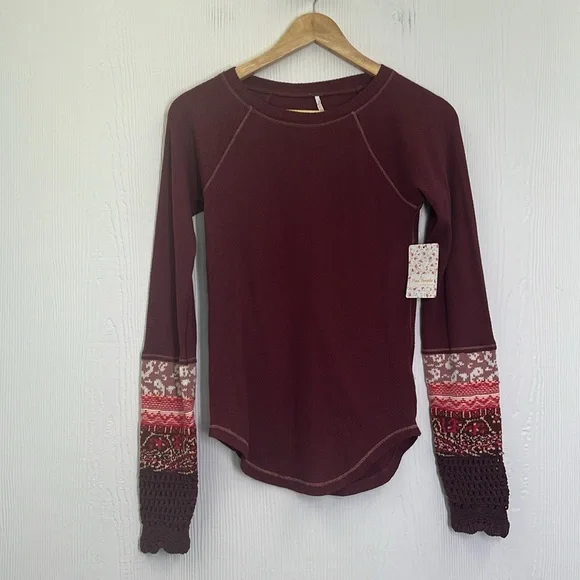 Free People - NWT In The Mix Rio Vino Thermal Long Sleeve Fun Top Size Medium - Picture 9 of 12